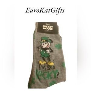 NEW Disney Mickey Mouse Lucky clover Gray Socks - Green and Yellow Accents NWT